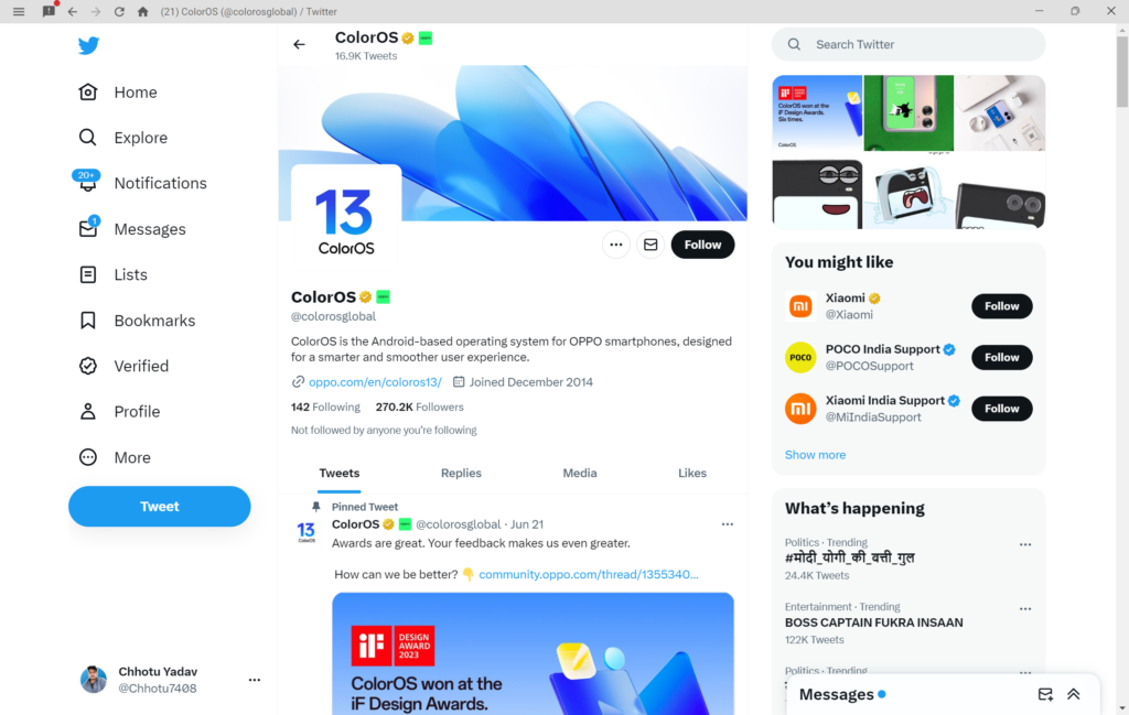 ColorOS Official Twitter